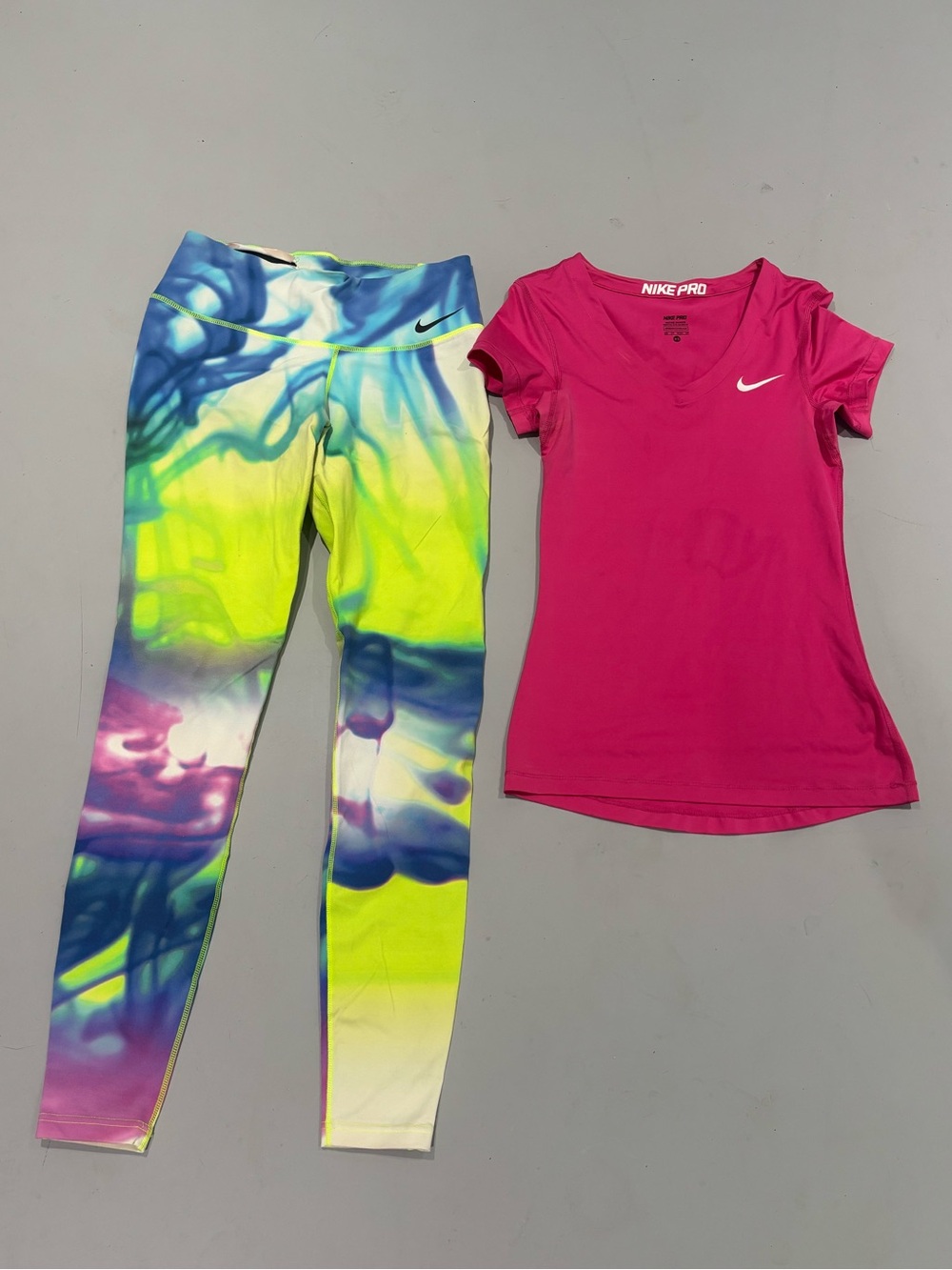 Nike outfit bundle Hot Pink Tee with Multicolor Tie-Dye Leggings